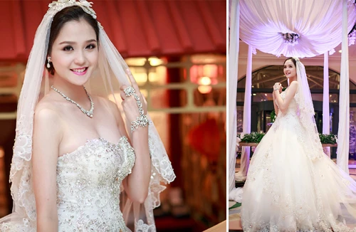 Á hậu Hoàng Anh làm vedette diện váy cưới lộng lẫy