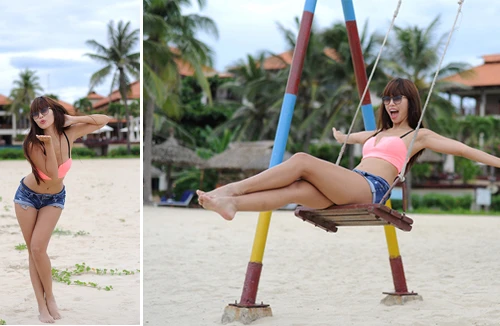 Hà Anh diện áo lửng, short ngắn khoe eo thon