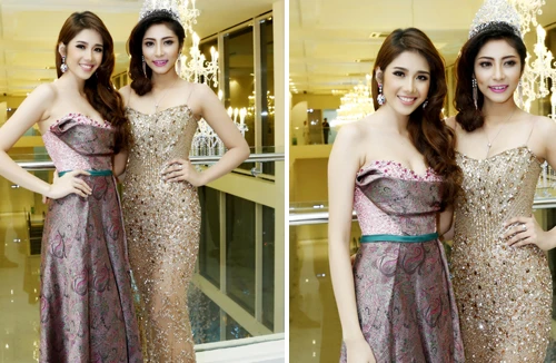 Á hậu Đông Nam Á Đồng Thanh Vi đọ dáng cùng tân Hoa hậu Đại dương