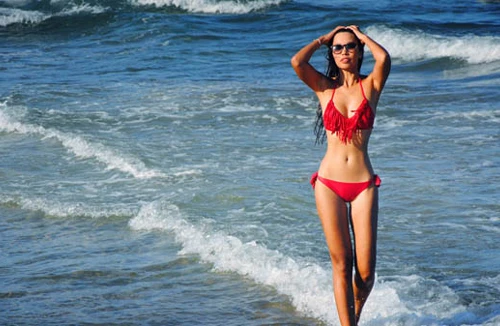 "Bỏng mắt" ngắm siêu mẫu Hà Anh diện bikini đỏ chói