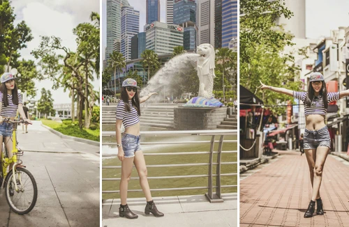 Trang “lạ” khoe vòng eo con kiến trên đường phố Singapore