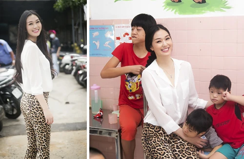 Khánh My giản dị đi thăm và tặng quà từ thiện tại Làng Hoà Bình