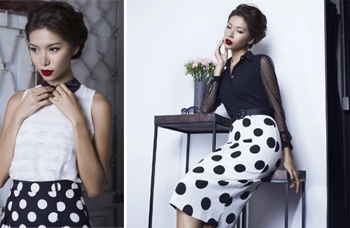 Giải bạc siêu mẫu Minh Tú kiêu kỳ với váy chấm bi