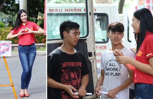 Hoa hậu Biển Nguyễn Thị Loan đi vận động hiến máu nhân đạo