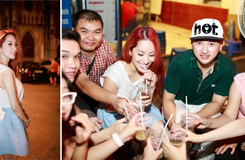 Khánh Thi mộc mạc đi uống trà chanh cùng fan ở Hà Nội