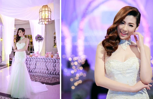 Á hậu Tú Anh vai trần gợi cảm cùng váy cưới tinh khôi