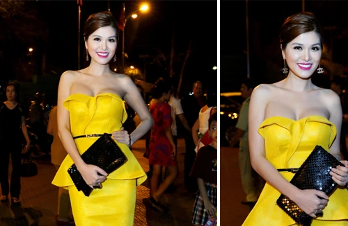 Oanh Yến khoe vòng 1 nóng bỏng đi xem liveshow của Quang Hà