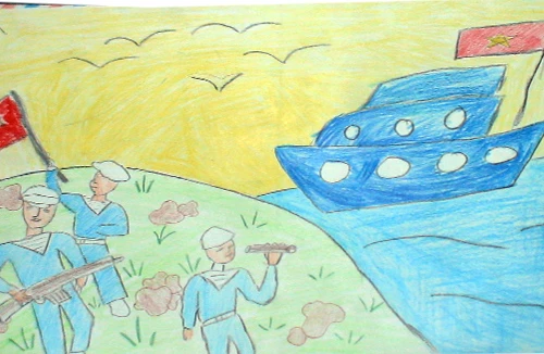 Tranh học sinh trường Dịch Vọng A “gửi các chiến sĩ canh giữ biển đảo quê hương”