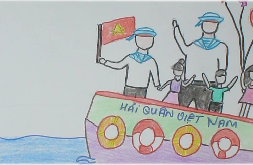 Tranh học sinh tiểu học Dương Xá dự thi “Viết thư gửi các chiến sĩ canh giữ biển đảo quê hương”