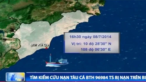 Tìm kiếm cứu nạn tàu cá BTH 96984 TS bị nạn trên biển