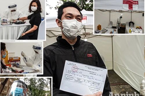[ẢNH] Cận cảnh việc thực hiện xét nghiệm nhanh Covid- 19, 10 phút có kết quả ngay ở Hà Nội
