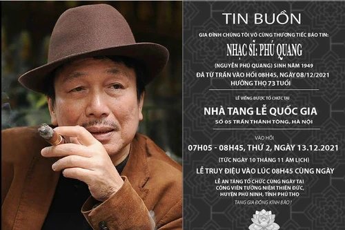 Nhạc sĩ Phú Quang sẽ an nghỉ tại Phú Thọ