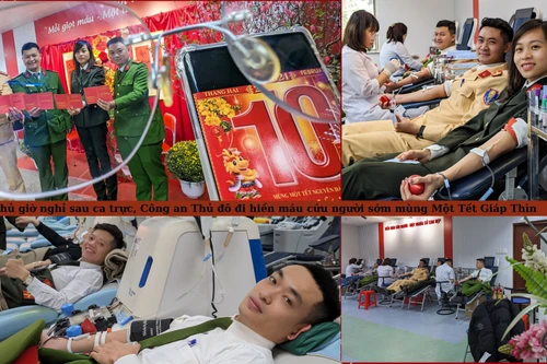 Tranh thủ giờ nghỉ sau ca trực, Công an Thủ đô đi hiến máu cứu người sớm mùng Một Tết Giáp Thìn 