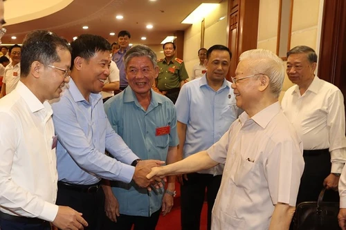 Hình ảnh Tổng Bí thư chủ trì Hội nghị sơ kết của Ban chỉ đạo chống tham nhũng cấp tỉnh