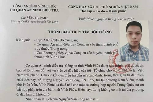 Vĩnh Phúc: Truy tìm đối tượng “Tổ chức cho người khác ở lại Việt Nam trái phép”