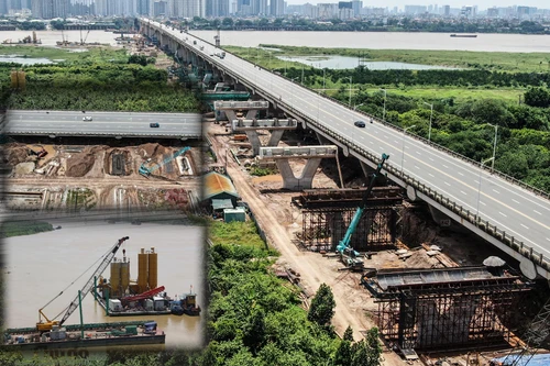 [ẢNH] Cận cảnh cây cầu hơn 2.500 tỷ bắc qua sông Hồng được phép thi công trong giãn cách