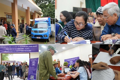 Xe dịch vụ công lưu động "đội mưa" đến phục vụ đồng bào dân tộc xã Ba Vì