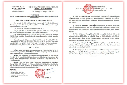 Chủ tịch Hà Nội tặng bằng khen 5 cá nhân thuộc Công an Thủ đô 