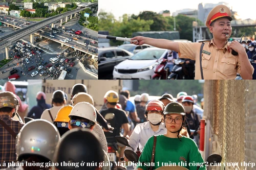Cảnh ùn tắc sau 1 tuần phân luồng giao thông để thi công 2 cầu thép ở nút giao Mai Dịch, Hà Nội