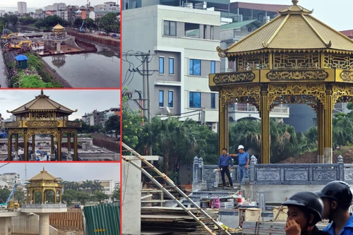 Cận cảnh đài vọng cảnh tại đập dâng đầu tiên trên sông Tô Lịch