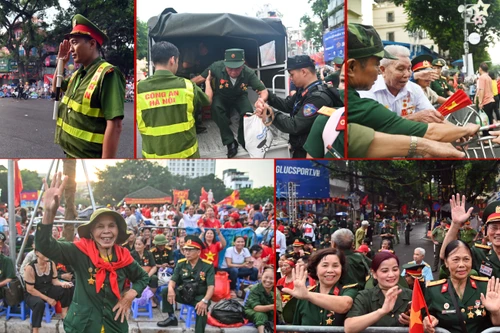 Công an Hà Nội dùng xe chuyên dụng, mở "luồng xanh" đưa các cựu chiến binh vào chỗ ưu tiên chờ xem A80