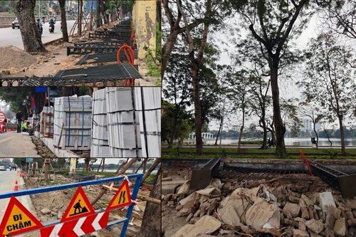 Cận cảnh hạ rào, thi công cải tạo vỉa hè Công viên Thống Nhất ở mặt đường Lê Duẩn