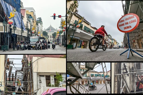 Xem công nhân "thay áo mới" cho con phố lâu đời ở trung tâm Thủ đô