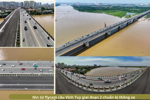 Nhìn từ flycam cầu Vĩnh Tuy 2 sắp thông xe ở Hà Nội 
