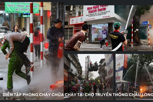 Xem Cảnh sát PCCC cùng người dân diễn tập chữa cháy cứu người tại chợ truyền thống lâu đời ở Hà Nội