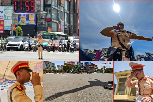 CSGT Hà Nội đội nắng nóng 45 độ bám chốt đảm bảo an toàn giao thông