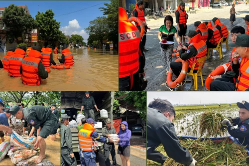 Hình ảnh ấm áp nghĩa tình của Công an Thủ đô trong một ngày dài sát cánh cùng nhân dân chống lũ