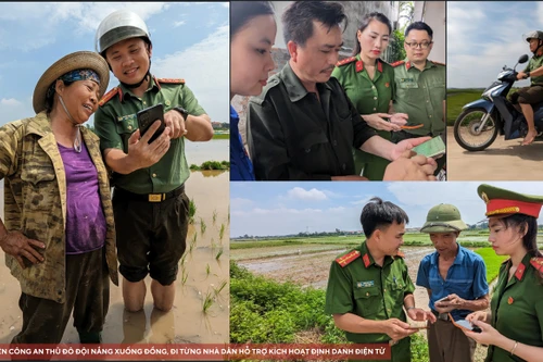 Thanh niên Công an Thủ đô đội nắng xuống đồng phục vụ kích hoạt định danh điện tử