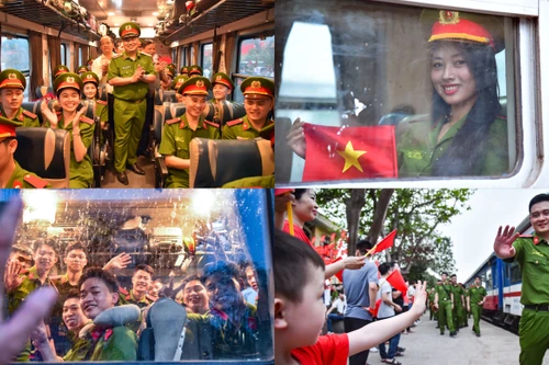 Hình ảnh đẹp người dân tiễn Đoàn Nghệ thuật Trống hội Học viện CSND hành quân vào TP Hồ Chí Minh