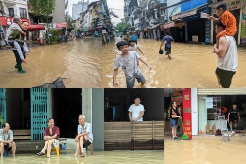 Ảnh: Nước lũ sông Hồng bắt đầu rút chậm, người dân Hà Nội chuẩn bị dọn dẹp nhà cửa