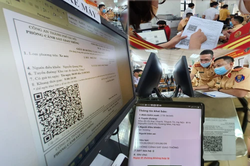 [ẢNH] Cận cảnh những giấy đi đường kèm mã QR code đầu tiên được cấp ở Phòng CSGT - CATP Hà Nội