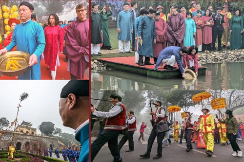 Tận mắt xem nghi lễ thả cá chép trên sông cổ, dựng cây Nêu ở Hoàng Thành Thăng Long