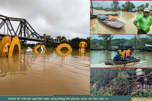 Ảnh: Người Hà Nội bất ngờ khi nước sông Hồng lên nhanh, tràn vào khu dân cư