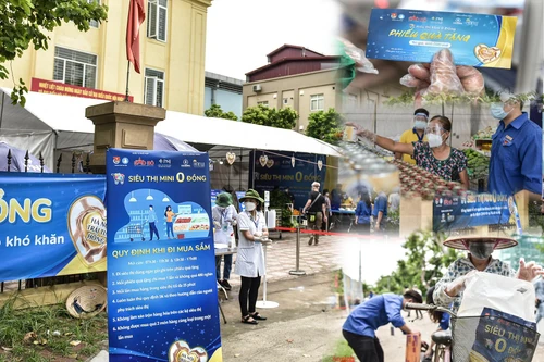 [ẢNH] Cận cảnh “Siêu thị mini 0 đồng’’ đầu tiên ở Hà Nội cho người lao động, sinh viên khó khăn vì giãn cách xã hội