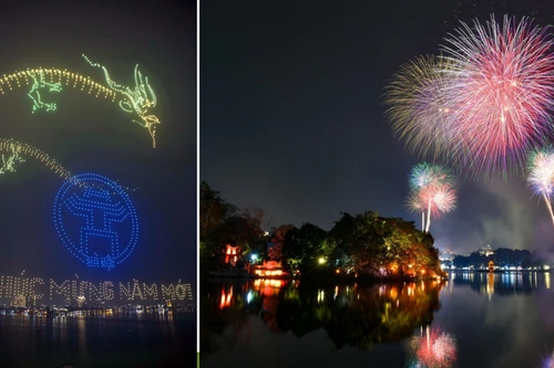 Bầu trời Hà Nội rực sáng ấn tượng chào đón năm mới Giáp Thìn 2024