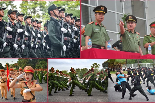 Giám đốc CATP Hà Nội động viên cán bộ chiến sỹ hợp luyện diễu binh, diễu hành cho Ngày hội vì Thủ đô bình yên