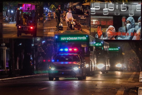 [ẢNH] 150 F1 liên quan chùm ca bệnh bệnh viện Việt Đức vẫy tay chào khi đi cách ly tập trung trong đêm