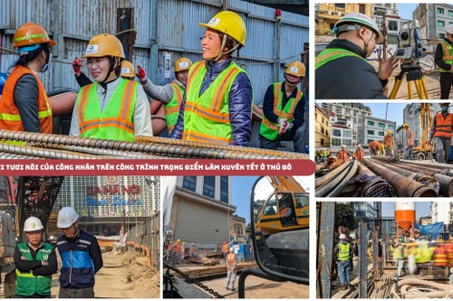 Nụ cười tươi rói của công nhân trên công trình trọng điểm làm xuyên tết ở Thủ đô