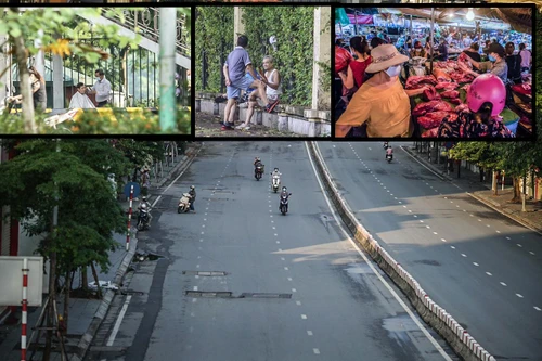 [ẢNH] Hà Nội ngày đầu giãn cách xã hội: Chen nhau đi chợ sớm, vẫn tập thể dục, cắt tóc ngoài đường...