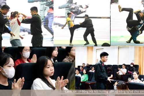 Xem Cảnh sát cơ động CATP Hà Nội hướng dẫn nữ sinh viên kỹ năng phòng vệ 