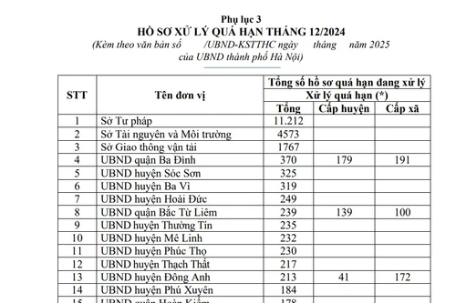 Hà Nội điểm tên đơn vị có hồ sơ quá hạn xử lý nhiều nhất tháng 12/2024