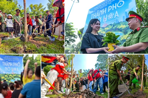 Các nghệ sỹ cùng Công an Thủ đô chung tay trồng cây để "Thành phố nở hoa"