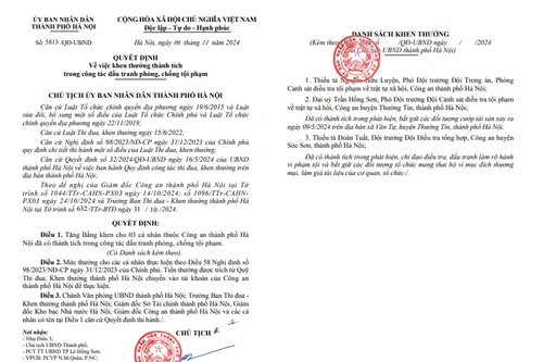 Chủ tịch Hà Nội tặng bằng khen 3 cá nhân thuộc Công an Thủ đô