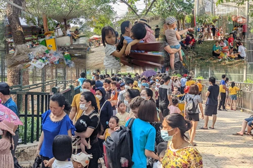 Hà Nội: Chen chân đi chơi công viên Thủ Lệ, trẻ em mệt mỏi vì nắng nóng