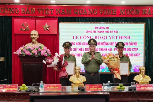 Trao quyết định nghỉ chờ hưu cho 2 đồng chí Phó Giám đốc Công an Hà Nội