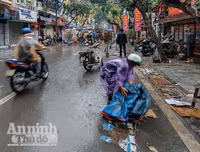 [ẢNH] Trời mưa, tiểu thương vứt bỏ đào quất, đường phố ngập xác hoa...